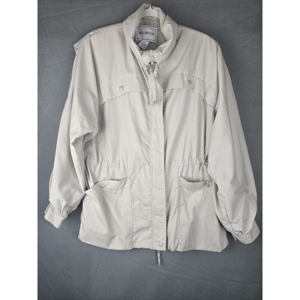 Vtg Wellington Jacket Womens L Beige Windbreaker Full Zip Utility Gorpcore -Flaw